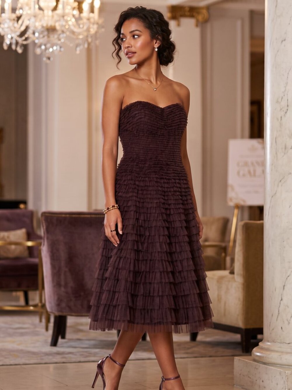 NWT Coast Mon Cheri Aubergine Tulle Dress Strapless Prom Formal Sz 8